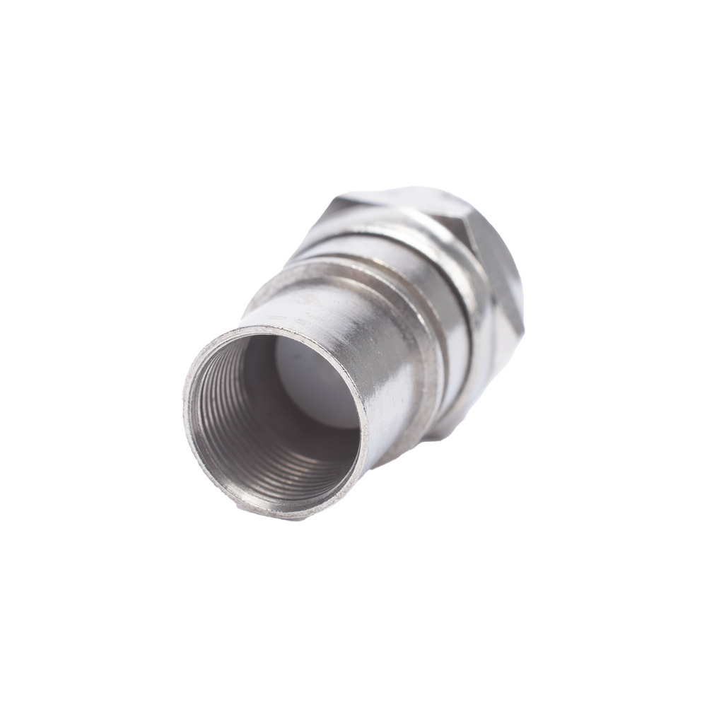 Conector F Macho, Plegable con PIN para Cable RG-6, Cuerpo de Bronce Niquelado.