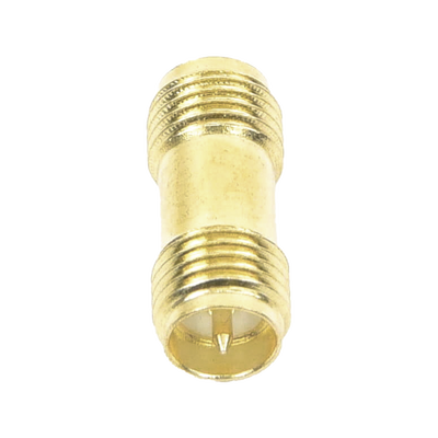 Adaptador Barril de SMA Hembra Inverso a SMA Hembra Inverso, Oro/ Oro/ Teflón,