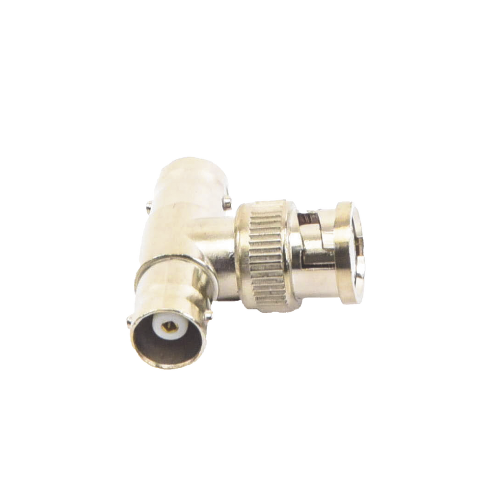 Adaptador en T para 75 Ohm de Conector BNC Macho a Doble BNC Hembra, Níquel/ Oro/ Teflón.