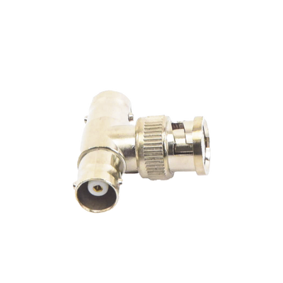 Adaptador en T para 75 Ohm de Conector BNC Macho a Doble BNC Hembra, Níquel/ Oro/ Teflón.