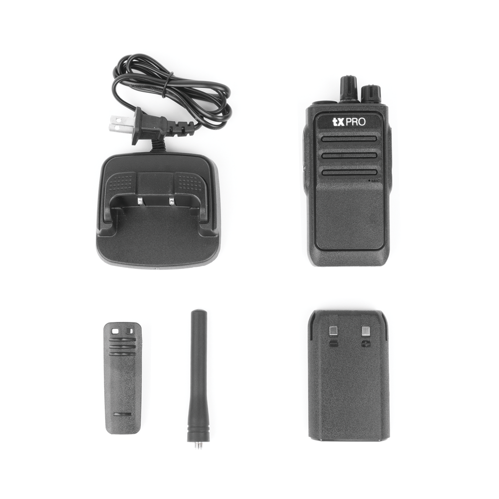 Par de Radios Portátiles Analógicos UHF 400-470 MHz / 2W / 16 Canales / Preconfigurados de Fábrica / VOX Manos Libres / Batería 6-8 hrs c/u / Listos para Usar