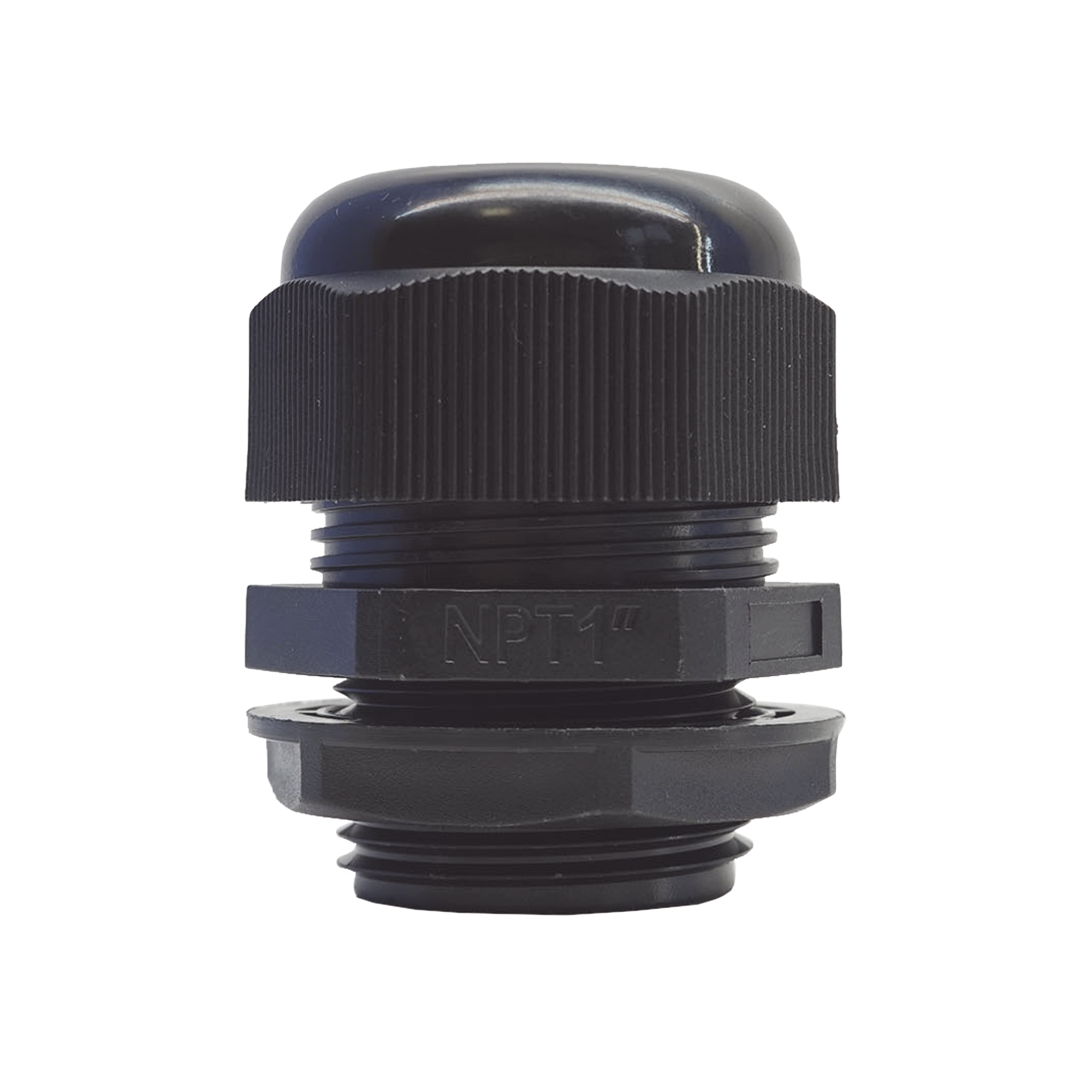 Conector Plástico Negro Tipo Glándula para Rosca NPT 1"