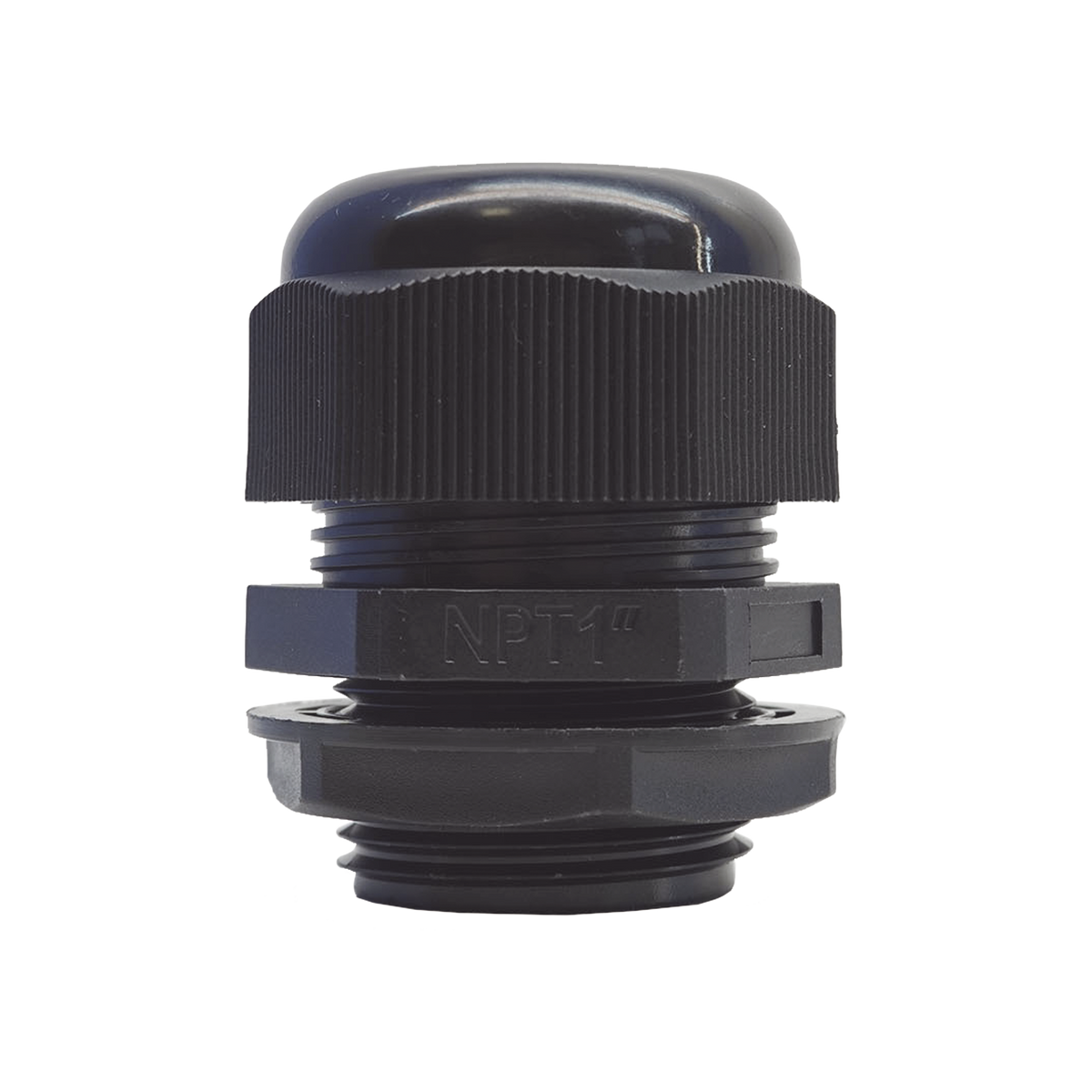 Conector Plástico Negro Tipo Glándula para Rosca NPT 1"