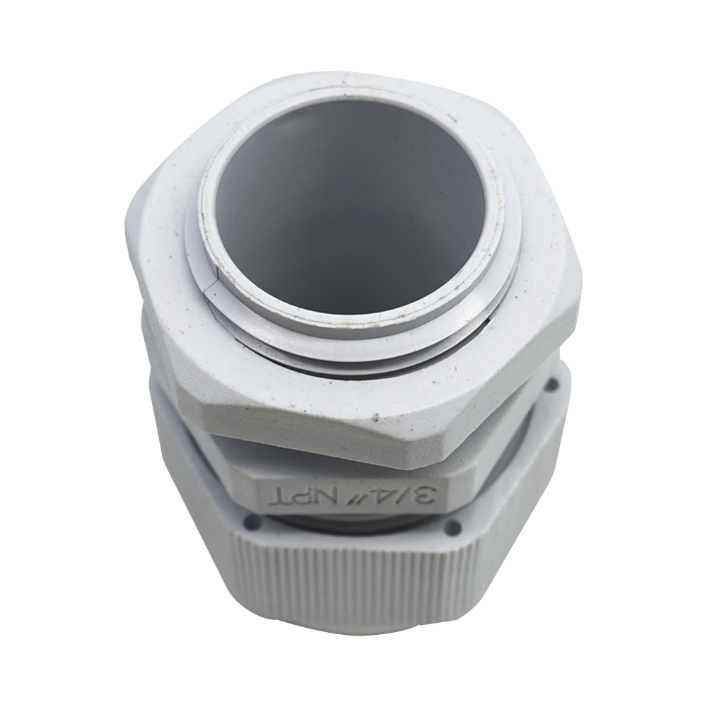 Conector Plástico Blanco Tipo Glándula para Rosca NPT 3/4"