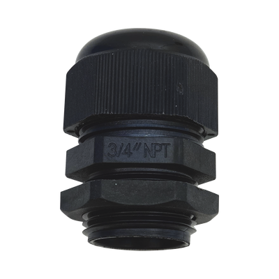 Conector Plástico Negro Tipo Glándula para Rosca NPT 3/4"