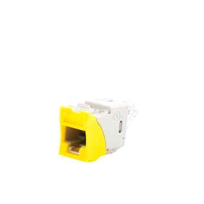 Jack UltraMAX Cat5e, UTP, Montaje híbrido en Placa de Pared (Plano y Angulado), Color Amarillo, Punch Down