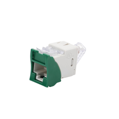 Jack UltraMAX Cat5e, UTP, Montaje híbrido en Placa de Pared (Plano y Angulado), Color Verde, Punch Down