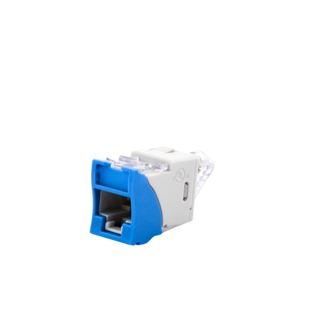 Jack UltraMAX Cat6, UTP, Montaje Híbrido en Placa de Pared (Plano y Angulado), Color Azul, Punch Down