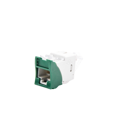 Jack UltraMAX Cat6, UTP, Montaje híbrido en Placa de Pared (Plano y Angulado), Color Verde, Punch Down