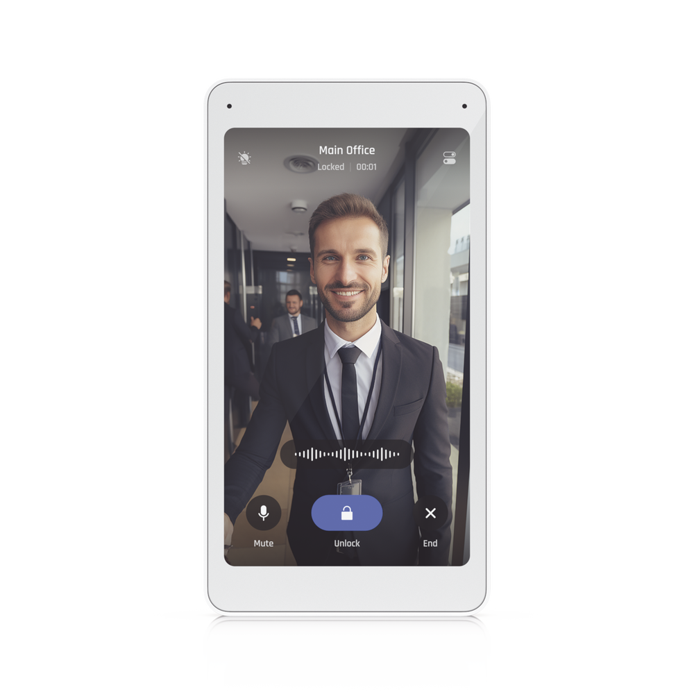 UniFi Intercom Viewer, monitor que se vincula a UA-INTERCOM, para visualizar y aperturar, pantalla táctil de 5", energizado por POE, montaje en pared