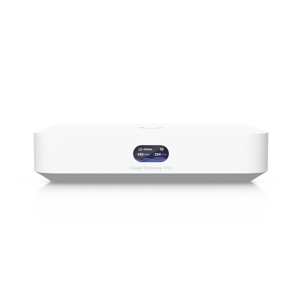UCG Max Cloud Gateway de 2.5 GbE Compacto con Soporte para hasta 30 Dispositivos UniFi, 300+ Clientes, Enrutamiento IPS de 2.3 Gbps y Almacenamiento 512 GB de Memoria Interna
