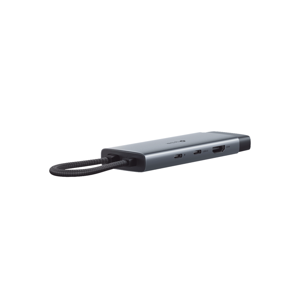 Adaptador HUB 6 en 1, 1 puerto USB-C entrada, 1 puerto HDMI 4K, 1 puerto Ethernet Gigabit, 1 puerto USB-C y 2 puertos USB-A