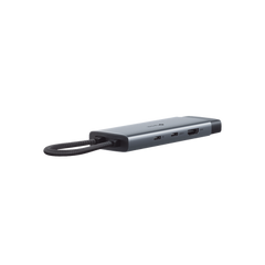 Adaptador HUB 6 en 1, 1 puerto USB-C entrada, 1 puerto HDMI 4K, 1 puerto Ethernet Gigabit, 1 puerto USB-C y 2 puertos USB-A