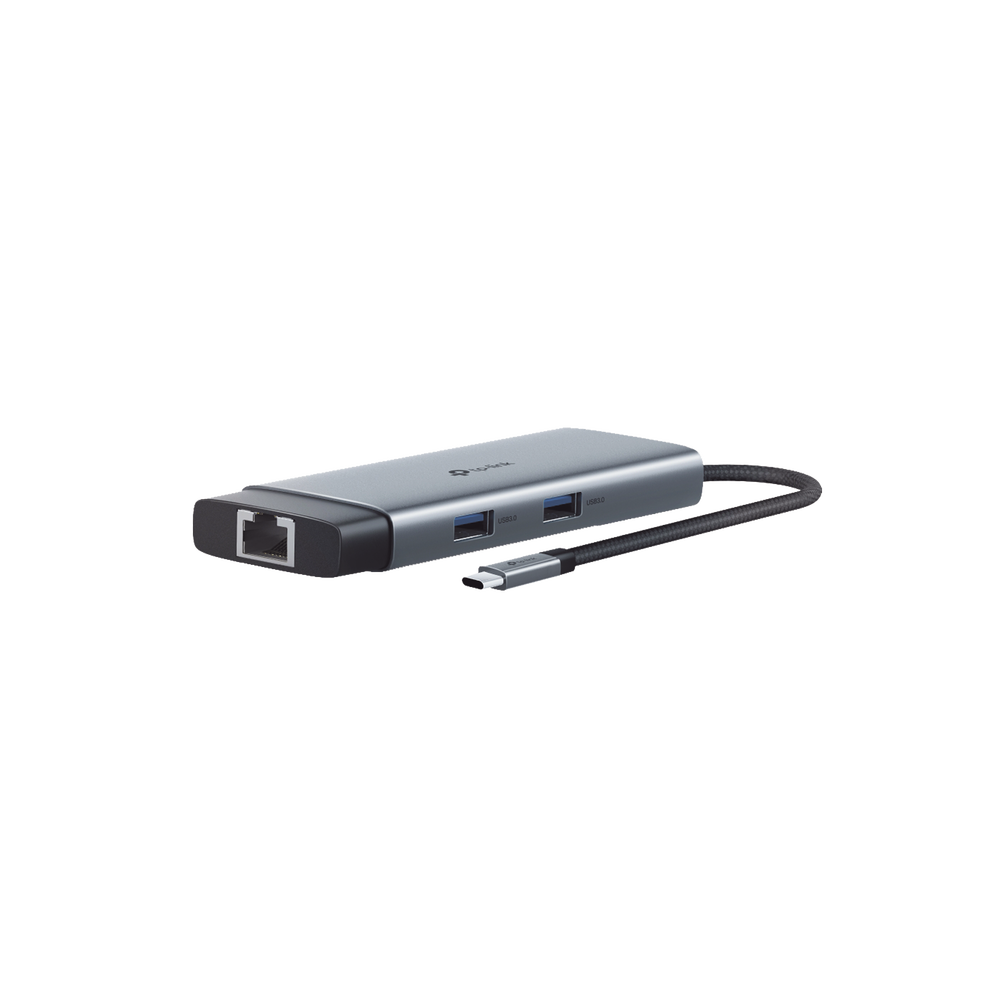 Adaptador HUB 6 en 1, 1 puerto USB-C entrada, 1 puerto HDMI 4K, 1 puerto Ethernet Gigabit, 1 puerto USB-C y 2 puertos USB-A
