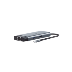 Adaptador HUB 6 en 1, 1 puerto USB-C entrada, 1 puerto HDMI 4K, 1 puerto Ethernet Gigabit, 1 puerto USB-C y 2 puertos USB-A