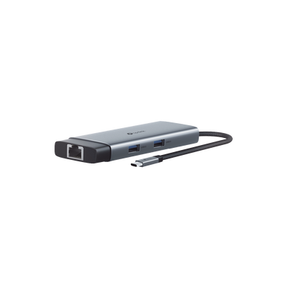 Adaptador HUB 6 en 1, 1 puerto USB-C entrada, 1 puerto HDMI 4K, 1 puerto Ethernet Gigabit, 1 puerto USB-C y 2 puertos USB-A