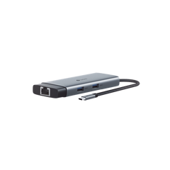 Adaptador HUB 6 en 1, 1 puerto USB-C entrada, 1 puerto HDMI 4K, 1 puerto Ethernet Gigabit, 1 puerto USB-C y 2 puertos USB-A