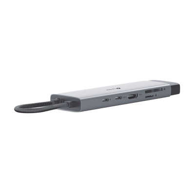 Adaptador HUB 9 en 1, 1 puerto USB-C entrada, 1 puerto HDMI 4K, 1 puerto Ethernet Gigabit, 1 puerto SD y MicroSD, 1 puerto USB-C y 3 puertos USB-A
