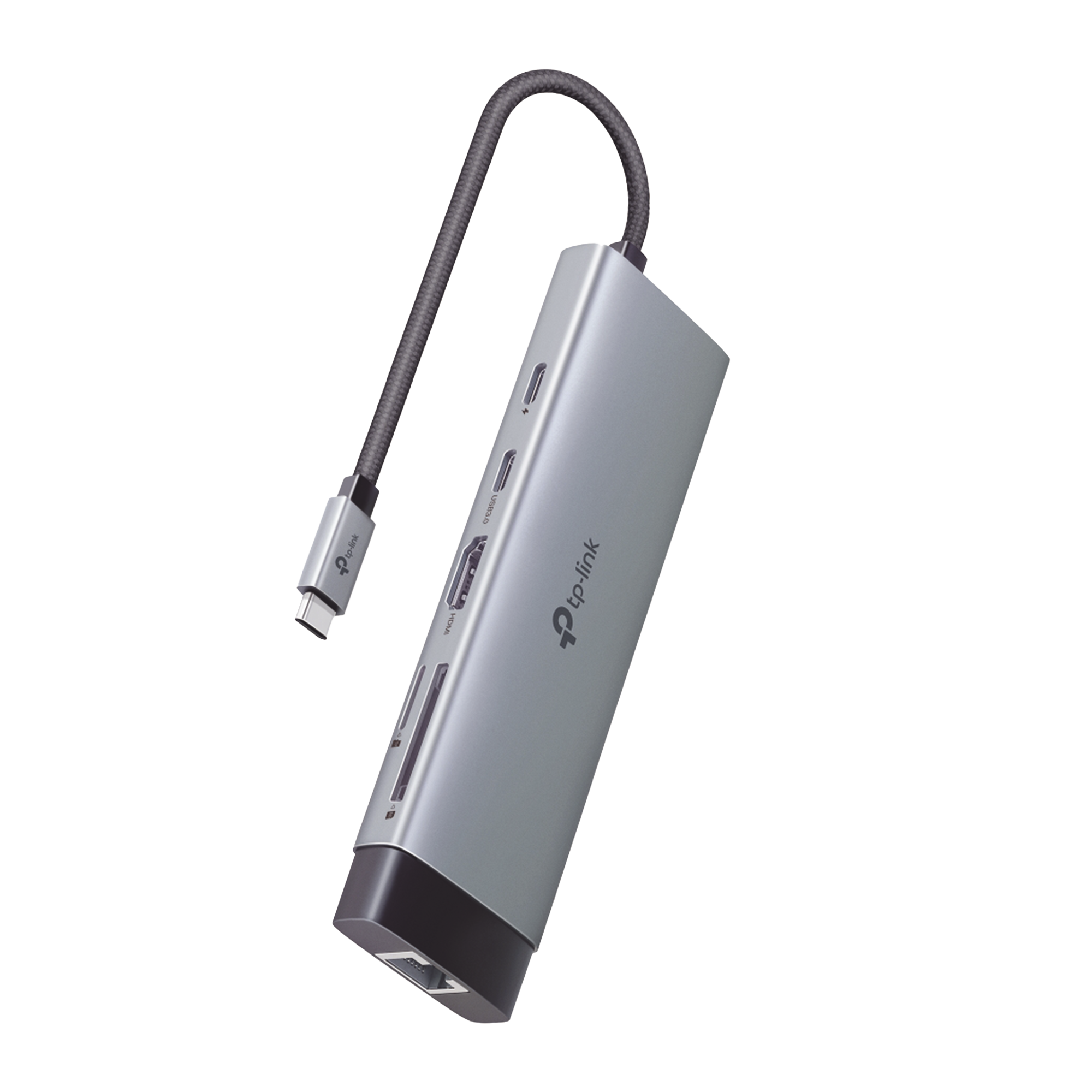 Adaptador HUB 9 en 1, 1 puerto USB-C entrada, 1 puerto HDMI 4K, 1 puerto Ethernet Gigabit, 1 puerto SD y MicroSD, 1 puerto USB-C y 3 puertos USB-A