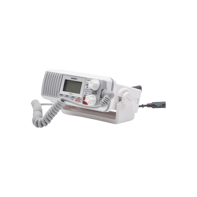 Radio Móvil Marino VHF, color blanco, Tx: 156.025 - 157.425 MHz, Rx: 156.050 - 163.275 MHz, 25W de potencia, sumergible IPX4 incluye micrófono y cable de alimentación