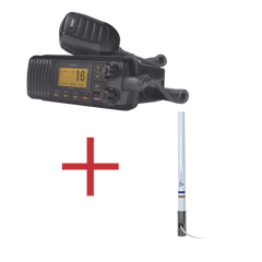 Kit de radio UM385BK | mas antena marina de fibra de vidrio TX-5101SYS/10M fabricada en fibra de vidrio con base roscable de acero inoxidable
