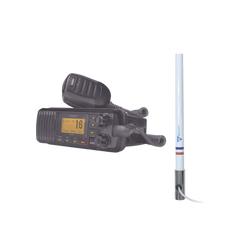 Kit de radio UM385BK | mas antena marina de fibra de vidrio TX-5101SYS/10M fabricada en fibra de vidrio con base roscable de acero inoxidable