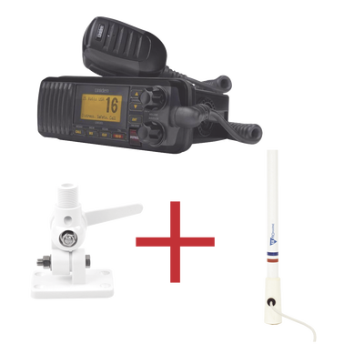 Kit de radio UM385BK | mas antena marina de fibra de vidrio TX-5206-SYS y soporte para antena 4186