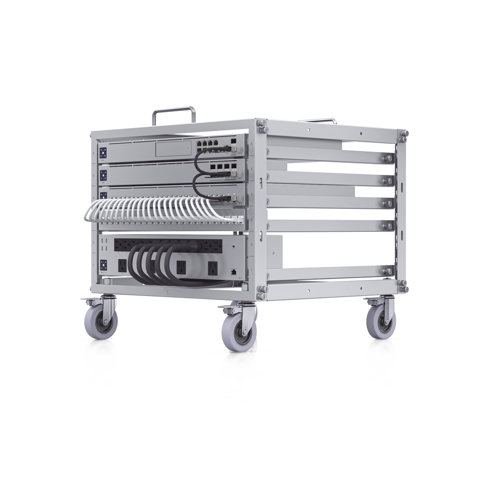 Rack Abierto 6U Compacto y Apilable sin Herramientas para Equipos UniFi, Ensamblaje Toolless, Ruedas con Seguro y Expansión a 12U con Kit de Apilado