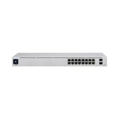 UniFi Switch USW-16-POE Gen2, Capa 2 de 16 puertos (8 puertos PoE 802.3af/at + 8 puertos Gigabit) + 2 puertos 1G SFP, 42W, pantalla informativa