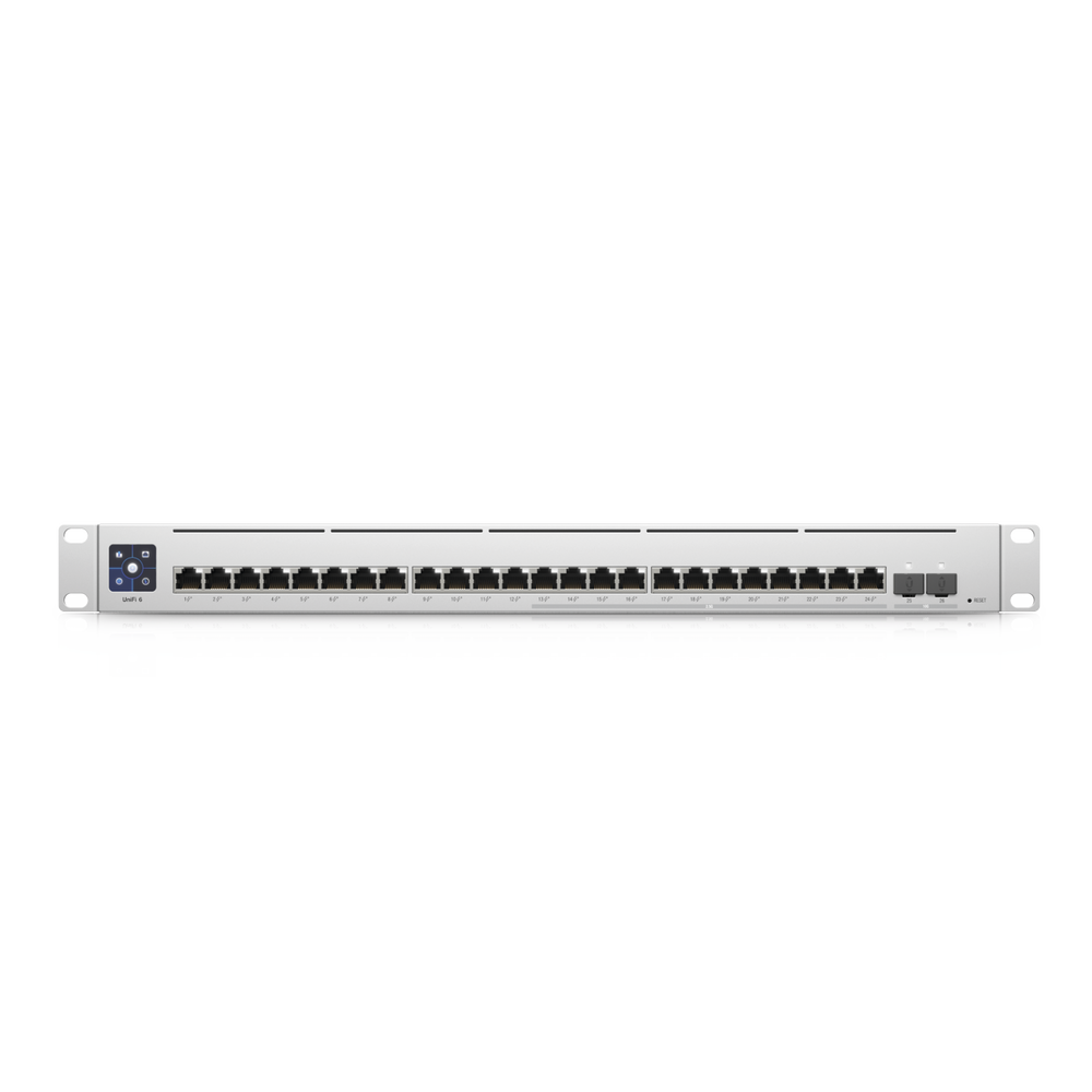 UniFi Switch Empresarial Capa 3 de 24 puertos PoE 802.3af/at (12 puertos 2.5G y 12 puertos 1G) + 2 puertos 1/10G SFP+, 400W, pantalla informativa