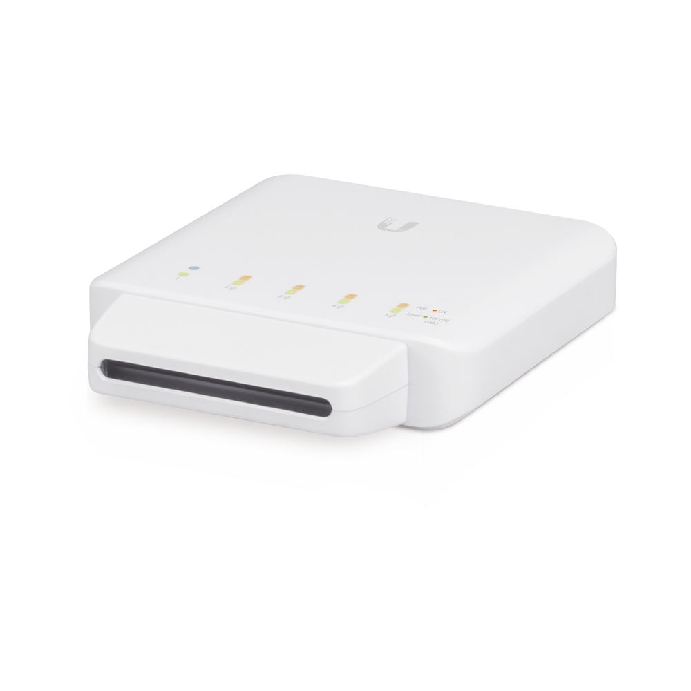 Switch UniFi FLEX de 5 puertos para semi-exterior IP55 (1 x PoE de entrada 802.3af/at/bt y 4 puertos PoE de salida 802.3af)
