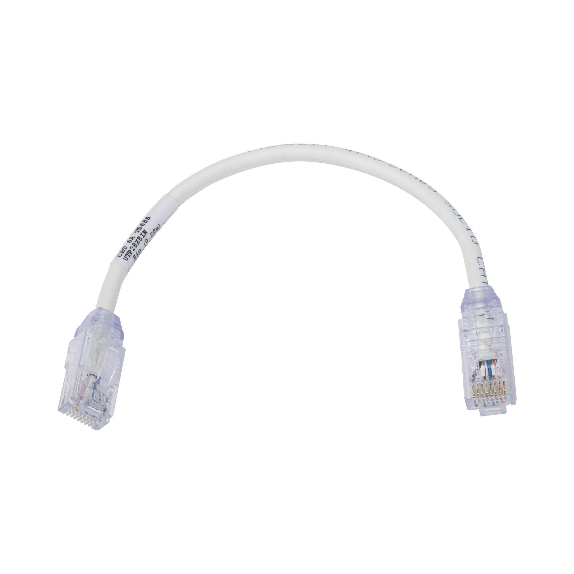 Cable de Parcheo UTP, Cat6A, Diámetro Reducido (28 AWG), CM/LSZH, Color Blanco Mate, 20.3 cm (8 Pulgadas)