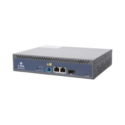 OLT de 1 puerto GPON SC/UPC + 3 puertos Uplink (2 puertos Gigabit Ethernet + 1 puerto SFP/SFP+), Fuente de alimentación redundante AC/DC , hasta 128 ONUS
