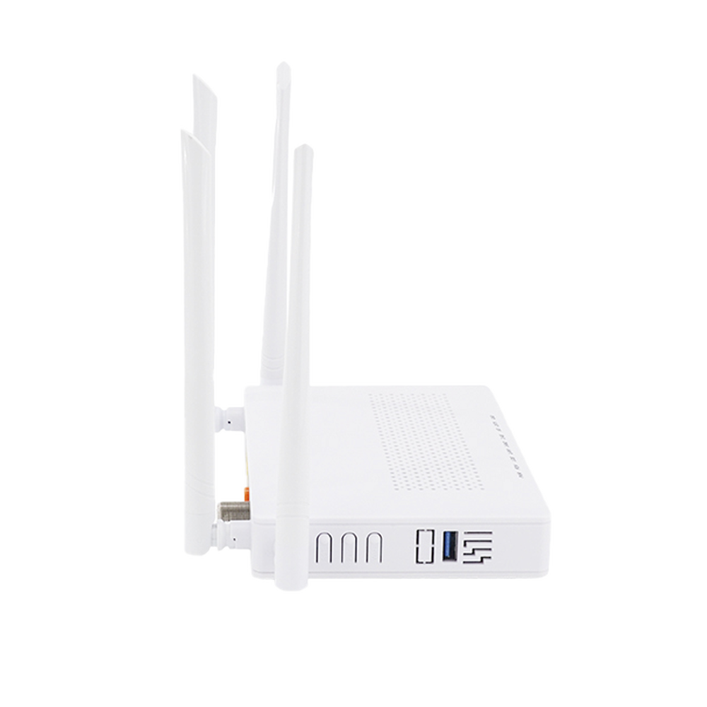 ONU Dual GPON/EPON / Wi-Fi Doble Banda 2.4 y 5 GHz / Soporta MESH / 2 Puertos Gigabit / 1 Puerto PON SC/APC / 1 puerto CATV / Hasta 1200 Mbps vía Wi-Fi