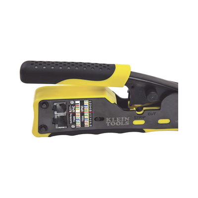 Ponchadora/Pelacables/Cortacables con Matraca para Conectores Pass-Thru RJ45 y Conectores Estándar RJ11/RJ12.