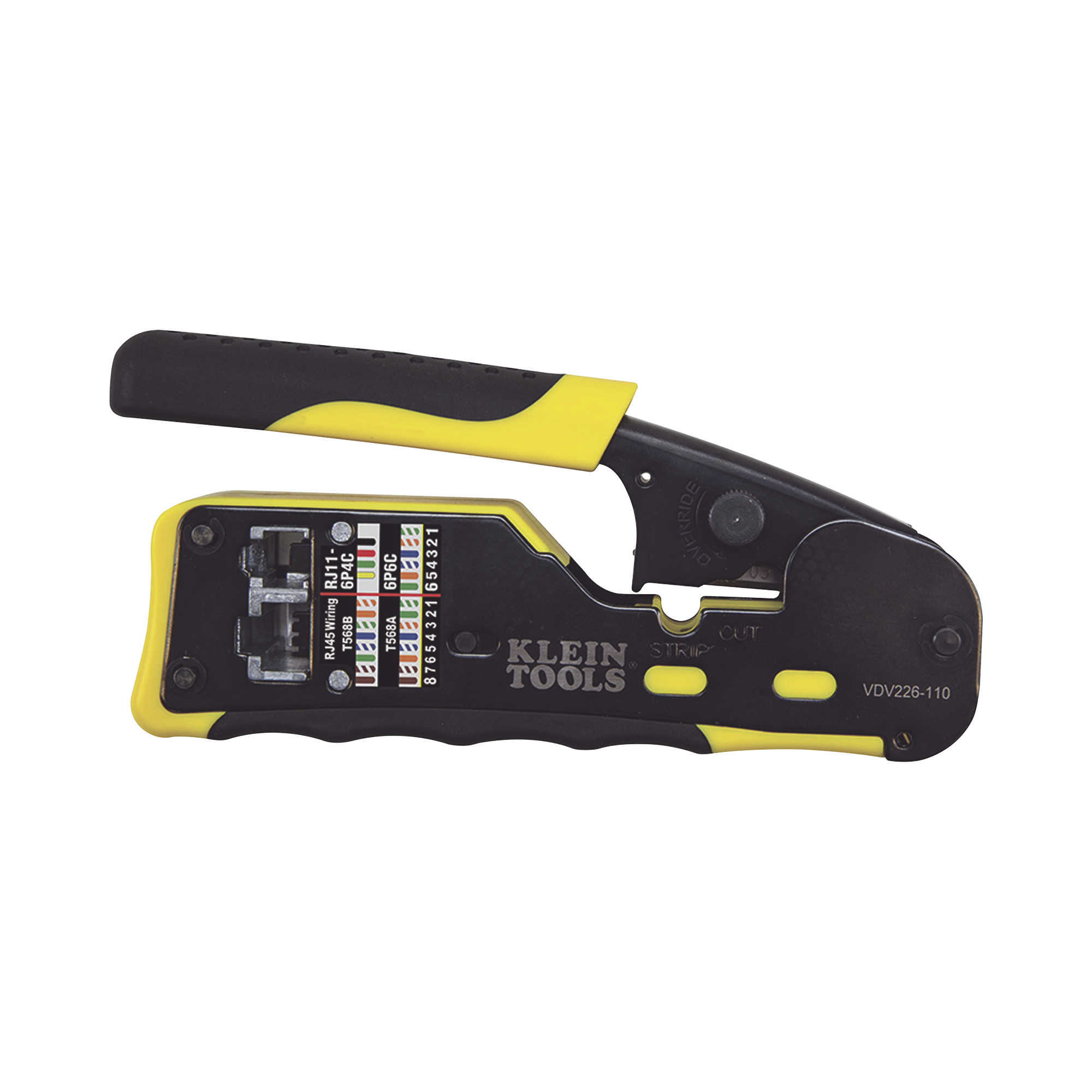 Ponchadora/Pelacables/Cortacables con Matraca para Conectores Pass-Thru RJ45 y Conectores Estándar RJ11/RJ12.