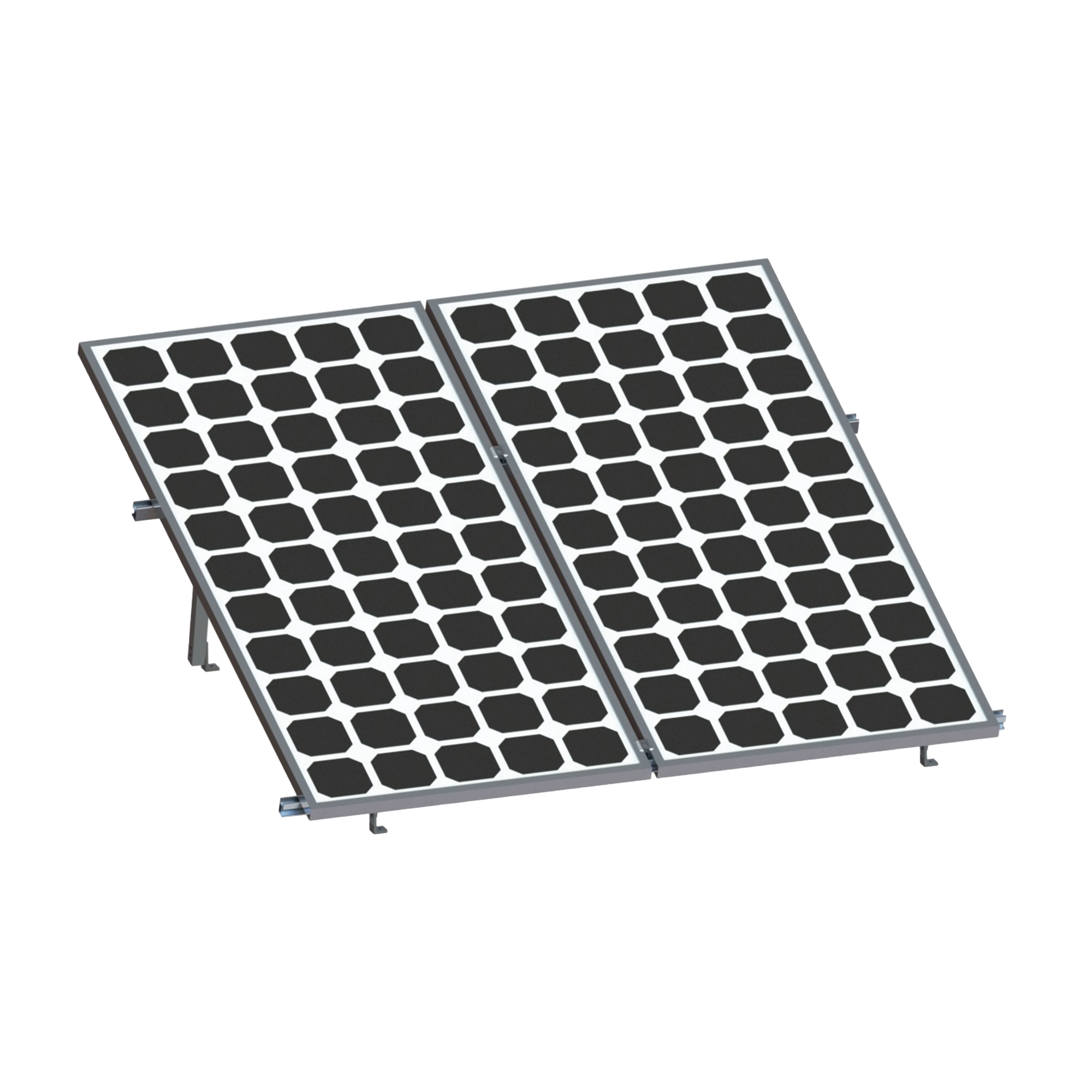 Montaje para 2 Paneles Solares, Riel "8" de 2700mm para Módulos con Espesor de 30-35mm, Velocidad de Viento Máx. 136km/h