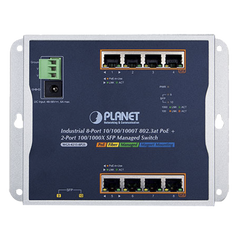 Switch Industrial PoE Administrable de Pared Capa 2, 8 Puertos Gigabit PoE 802.3at y 2 Puertos 100/1000X SFP