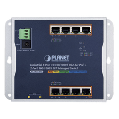 Switch Industrial PoE Administrable de Pared Capa 2, 8 Puertos Gigabit PoE 802.3at y 2 Puertos 100/1000X SFP