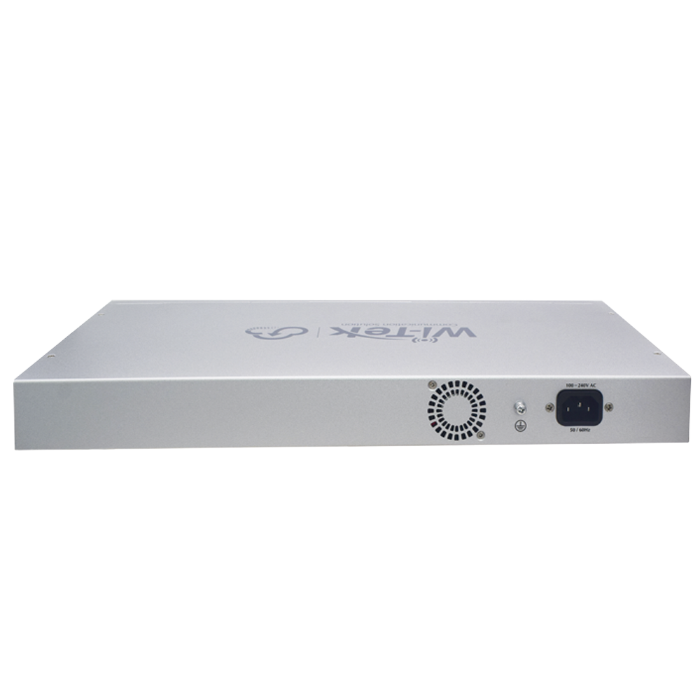 Switch PoE (802.3af/at/bt) / No administrable de largo alcance / Hasta 250m / Con 24 x 10/100Mbps + 2 x SFP Gigabit Combo / 250 W