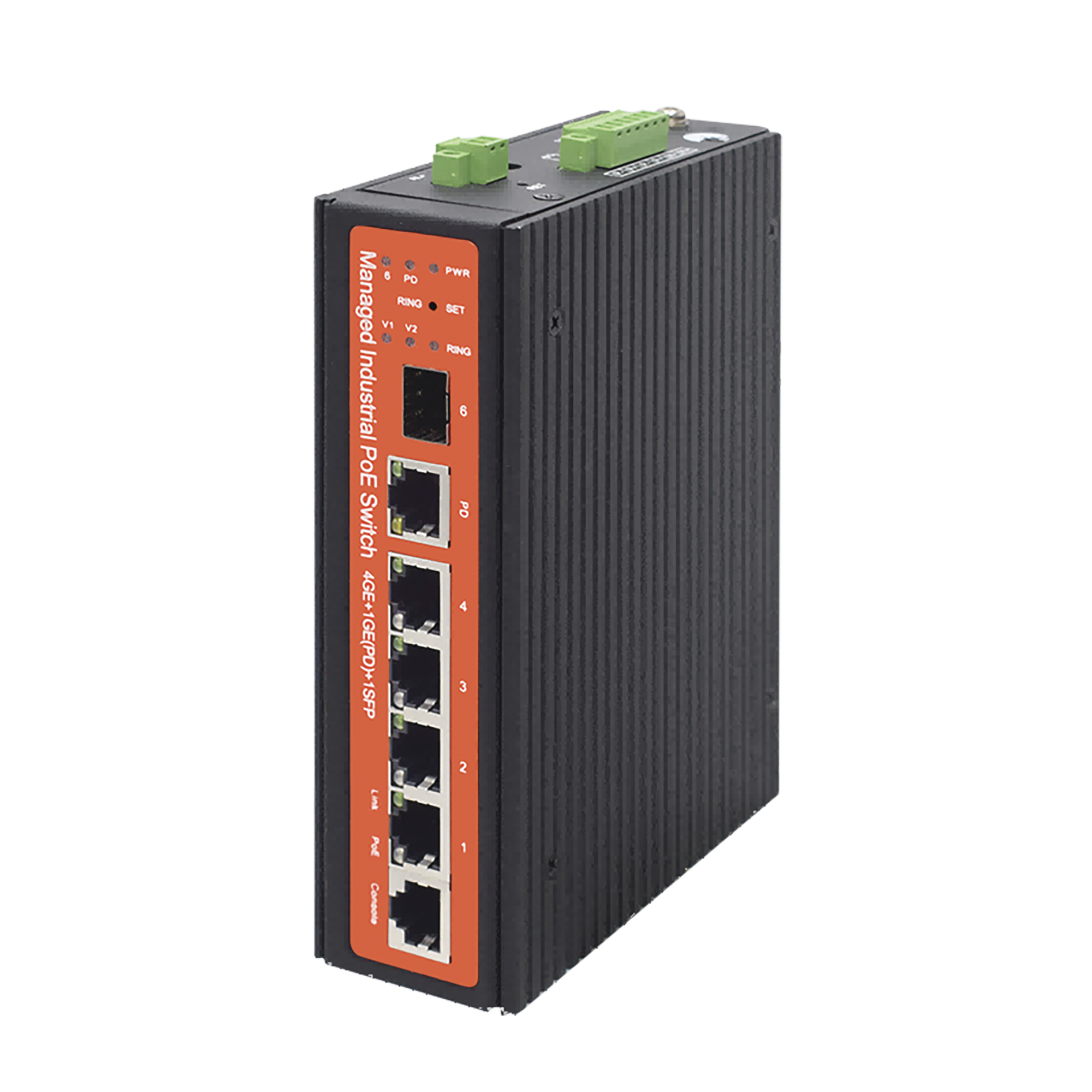 Switch industrial de 4 puertos Gigabit PoE (pasivo 24V / 802.3af/at/bt)