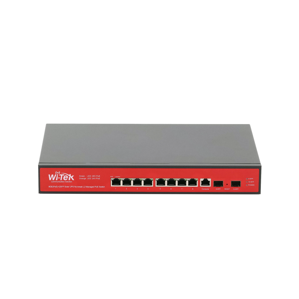 Switch Administrable Capa 2 de 8 puertos 10/100/1000 PoEaf/at + 2 x SFP Gigabit, con respaldo para energía solar