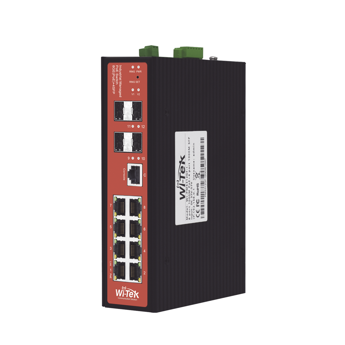 Switch Industrial administrable PoE, puerto 1-2 PoE 24/48. puertos 3-8 puertos 802.3 af/at/bt, hasta 60 W