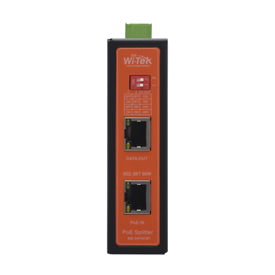 Splitter PoE IN hasta 90 W / Salida DC 12v/16V/24v o 48V / Carcasa metálica / Industrial soporte para riel DIN / Aplicaciones CCTV