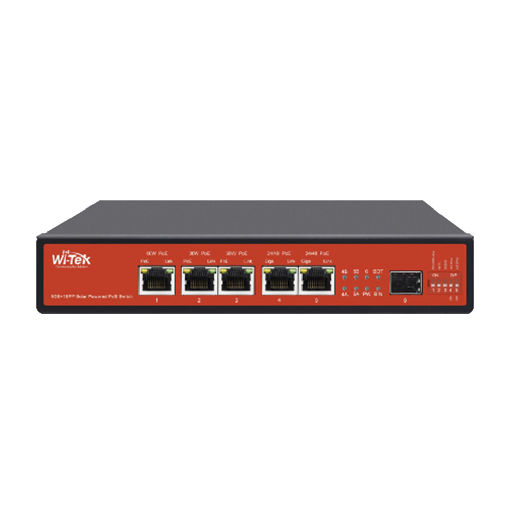 Controlador Solar de 15A con Switch PoE /  1 Puertos Gigabit PoE 802.3 bt / 2 Puertos PoE 802.3 af/at / 2 Puertos PoE Pasivo 24/48 Vcc / 1 Puerto SFP / No administrable