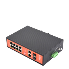 Switch PoE Industrial No administrable / Puertos 1-2 PoE 802.3 af/at y PoE 24 Vcc Pasivo 30W / Puertos 3-4 PoE 802.3 af/at/bt Hasta 60W / Puertos 5-8 PoE 802.3 af/at Hasta 30W / Los 8 puertos son Gigabit + 2 SFP combo / Presupuesto 300W