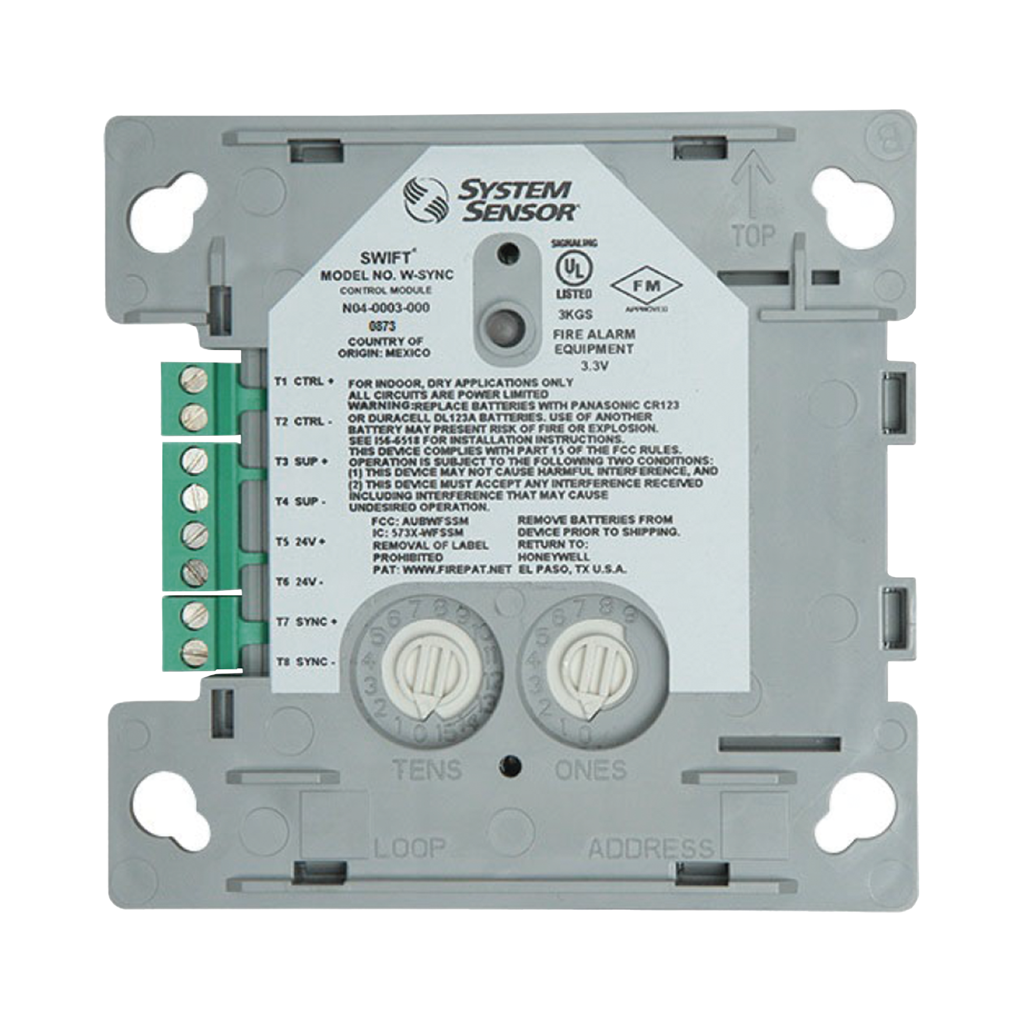 Módulo de Sincronización Inalámbrico / Compatible con Paneles Notifier, Fire-Lite, Silent Knight y Farenhyt / Incluye Baterías