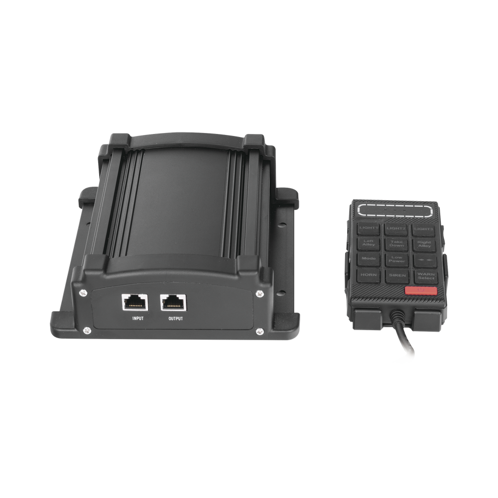 Sirena Vehicular de 100W de Potencia Con Controlador Unimando, Micrófono, Control de Tonos y Patrones de destello de Barras de Luces Serie X67 / X75