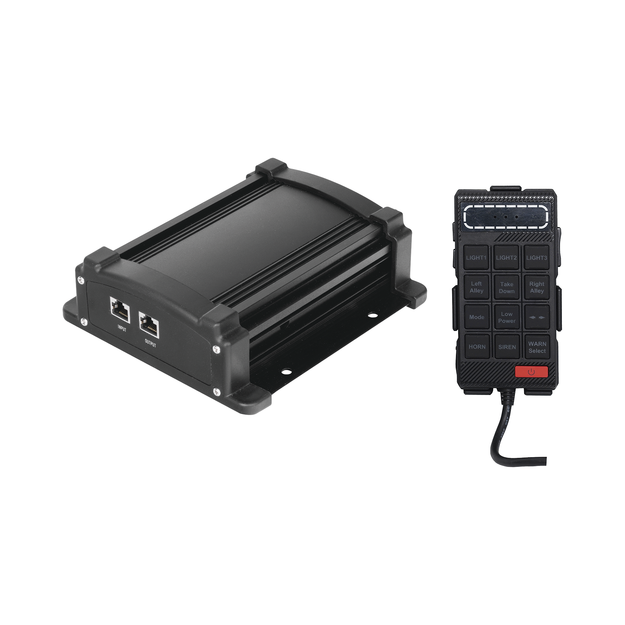 Sirena Vehicular de 100W de Potencia Con Controlador Unimando, Micrófono, Control de Tonos y Patrones de destello de Barras de Luces Serie X67 / X75