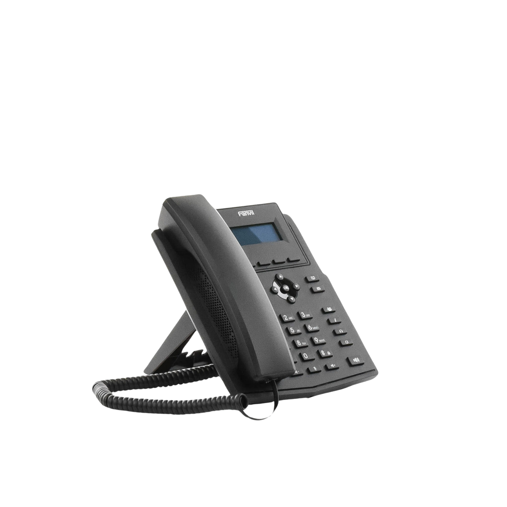 Teléfono IP empresarial para 2 lineas SIP con pantalla LCD,  Puertos Gigabit, Códec Opus, conferencia de 6 vías, PoE.